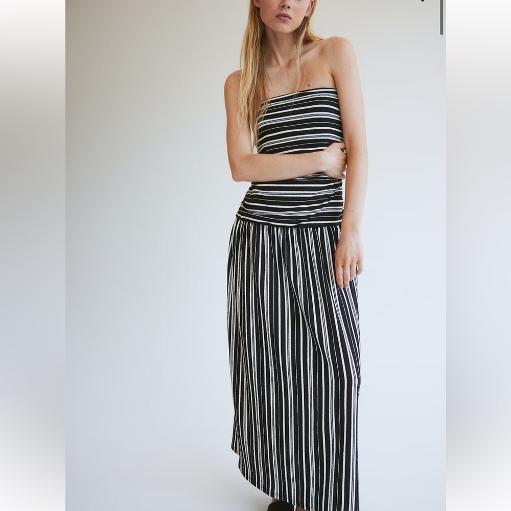 NWT H&M drop waist strapless striped dress